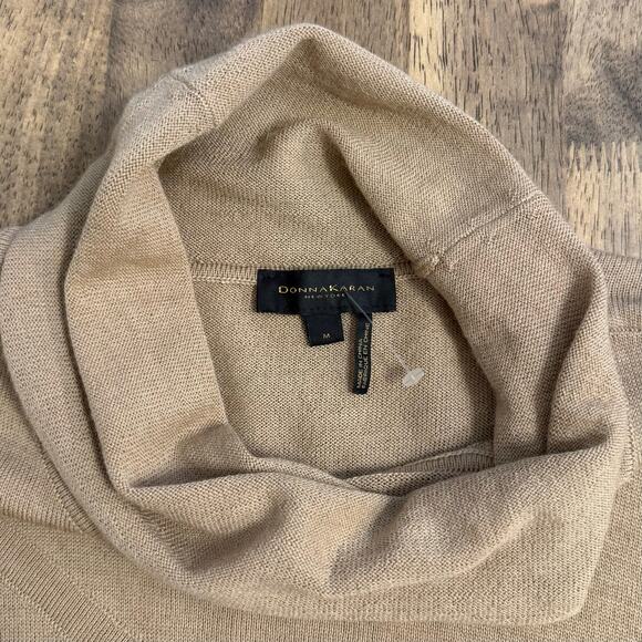 Donna Karan New York Asymmetric Mock Neck Wool Sweater Quiet Luxury Tan Medium - Picture 6 of 8